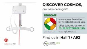 Discover the new ceiling lift, Cosmos, winner of Reddot Design Award 2024, at Rehacare Hall 1/A92